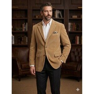 Heven by Havan Tan Corduroy Blazer Jacket Wide Wale Academic Style Men’s 48